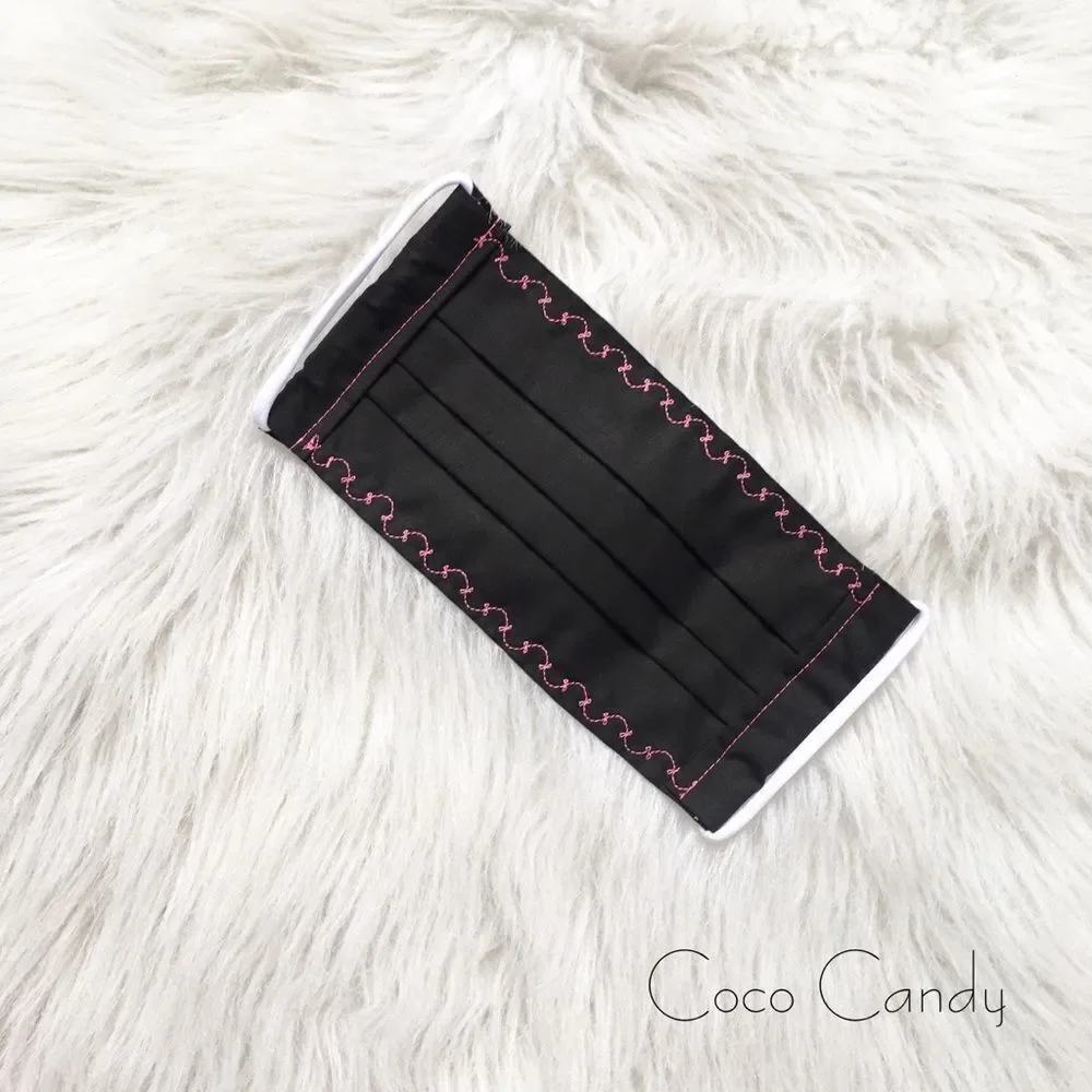 🆕Embroidered Pink Bow Black Fabric Reusable Face Mask